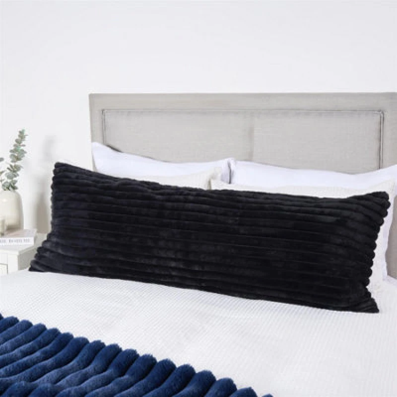 Image of OHS OHS Ribbed Faux Fur Bolster Pillow Soft Maternity Support Cushion in Black One Size Unisex 5027434230860