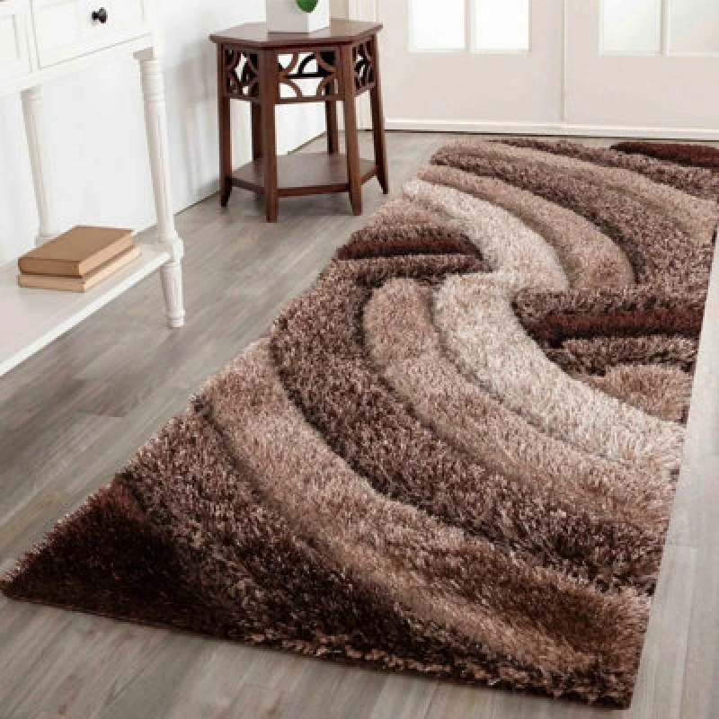 Image of Modern Soft Swirl Shimmer Shaggy Area Rugs Bronze 60X220 Cm