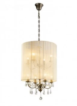 Image of Ceiling Pendant with Ivory Cream Shade 8 Light Antique Brass, Crystal