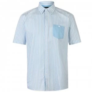 Image of Pierre Cardin Pocket Detail Striped Short Sleeve Shirt Mens - Sky/White