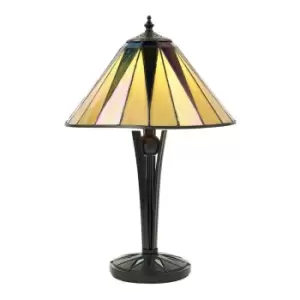 Image of Small Tiffany Glass Table Lamp - Geometric Design - Black Finish - 40W E14 Golf