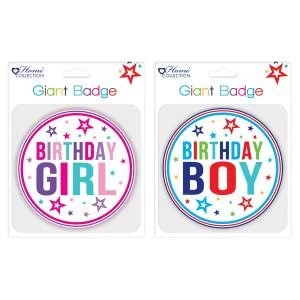 Image of Giftmaker Giant Girl and Boy Birthday Badge Pack of 12 GBAD