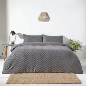 Image of Chevron Tufted Geometric Duvet Cover Set Charcoal