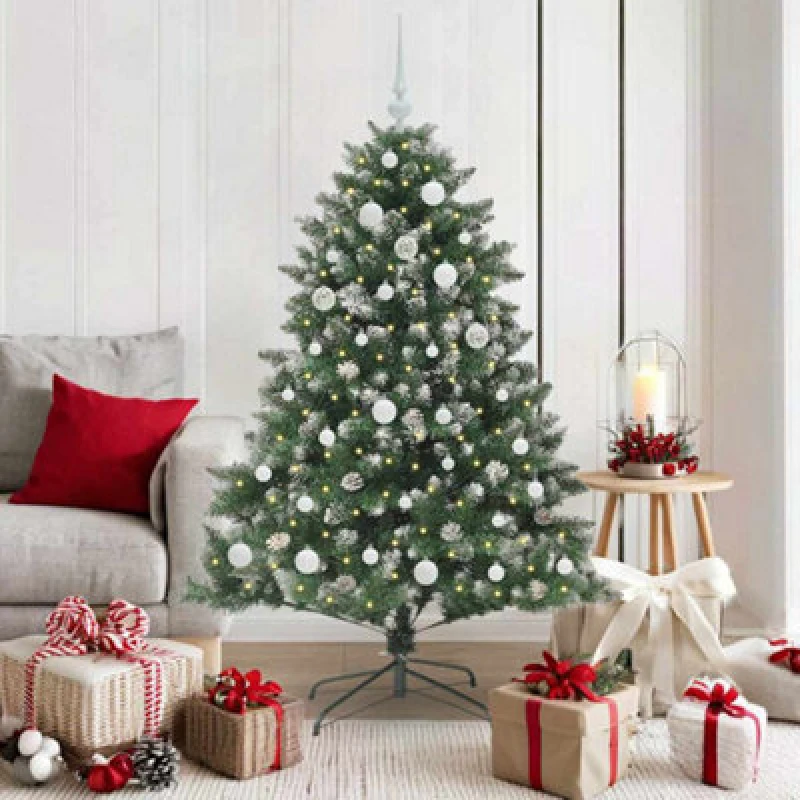 Image of vidaXL Artificial Christmas Tree with Stand, White Balls Green 105 x 105 x 150 cm, Green 3395224