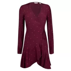 Image of Jack Wills Hartland Heart Print Wrap Mini Dress - Red