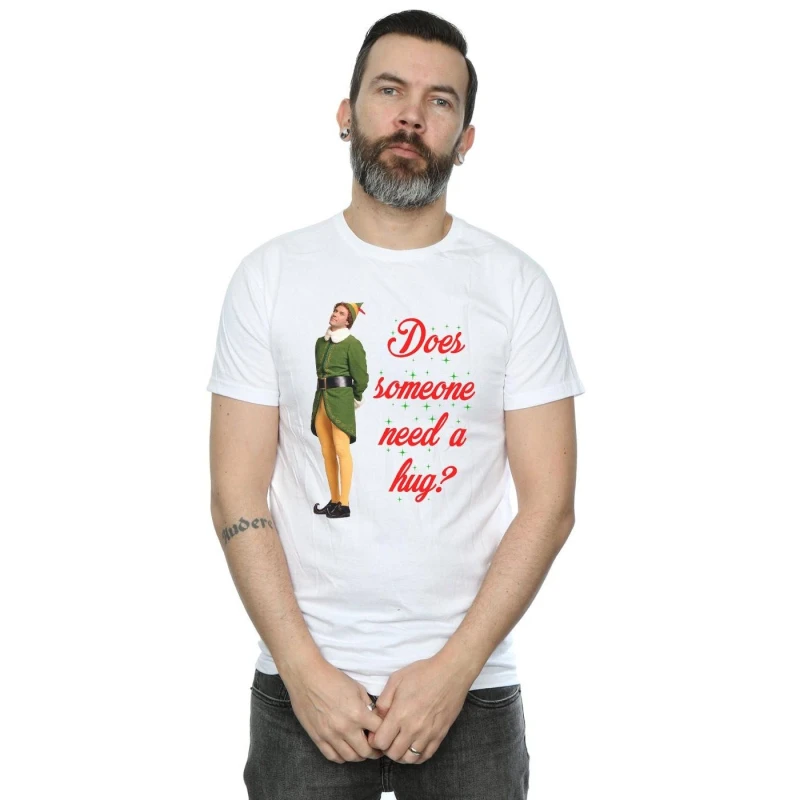 Image of Elf Elf Men Hug Buddy T-Shirt in White Size: Small White S Male 5057736082607
