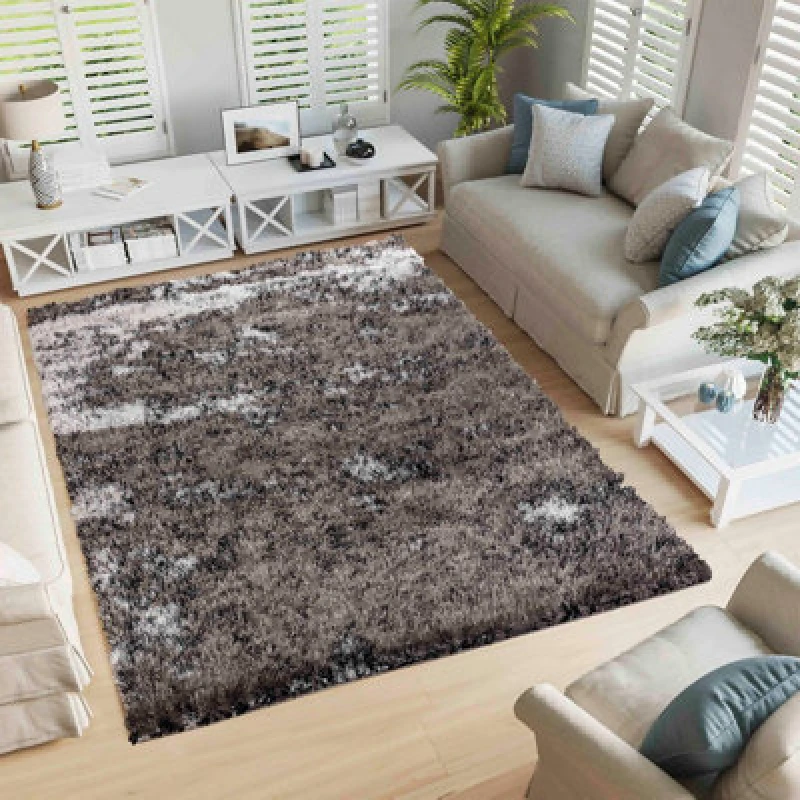 Image of Modern Soft Two Tone Shimmer Shaggy Area Rugs Silver 80X150 Cm