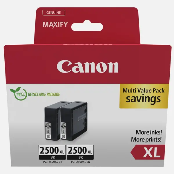 Image of Canon PGI-2500XL High Yield Black Ink Cartridge (Twin Pack)