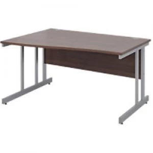 Image of Freeform Left Hand Design Wave Desk with Walnut MFC Top and Silver Frame Adjustable Legs Momento 1400 x 990 x 725 mm