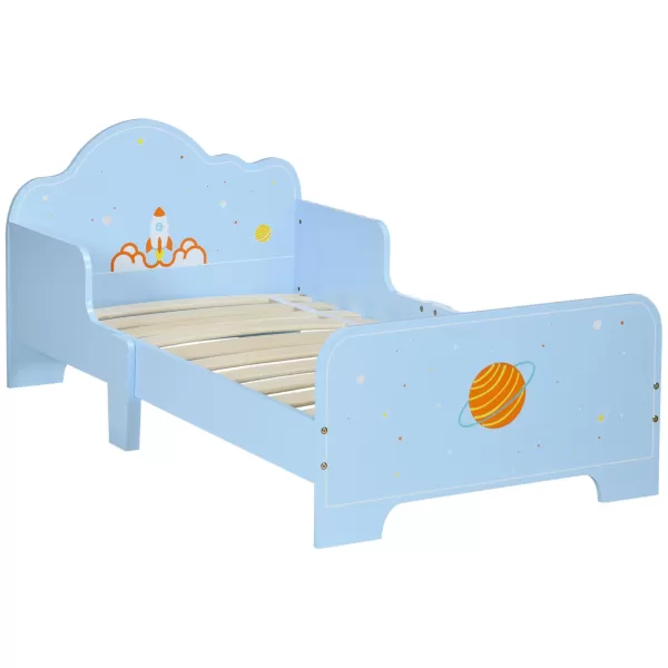 Image of Kids Toddler Bed with Rocket and Planets Patterns, for Boys, Girls, Ages 3-6 Years
