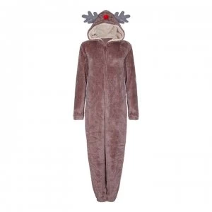 Image of Yumi Brown Reindeer Hood Onesie - BROWN