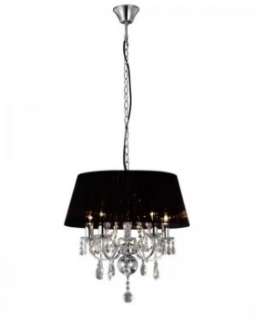 Image of Ceiling Pendant with Black Shade 5 Light Polished Chrome, Crystal