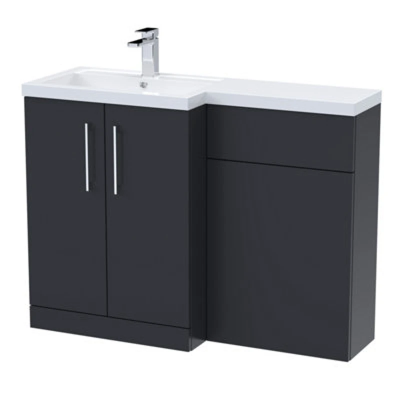 Image of Nuie 1100mm Left Hand Combination, Polymarble Basin Pre-Drilled With 1 Tap Hole, Bathroom Storage Unit In Soft Black