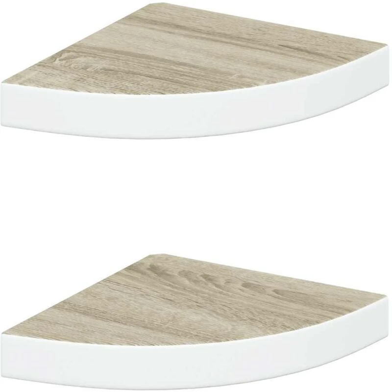 Image of VIDAXL Vidaxl - Wall Corner Shelves 2 pcs Oak and White 25x25x3.8cm mdf 8720286417324