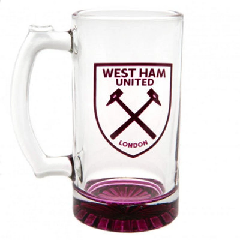 Image of West Ham United FC West Ham United FC Crest Glass Tankard in Burgundy Burgundy One Size Unisex 5059444044441