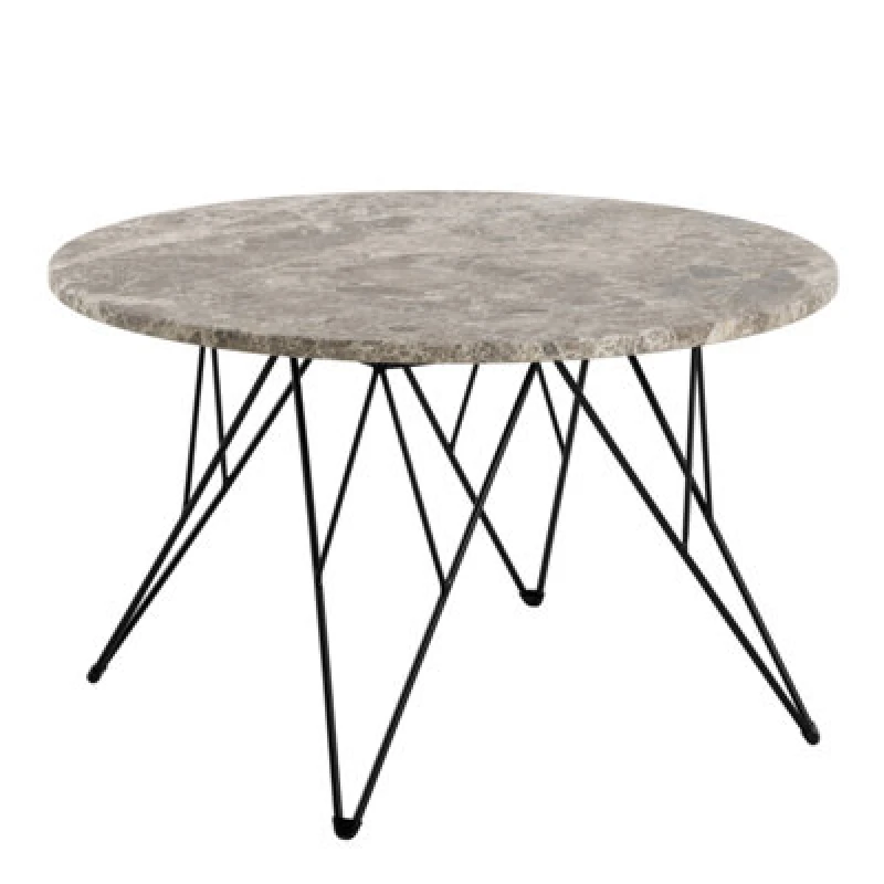 Image of Furniture To Go Prunus Round Coffee Table In Brown Marble And Matt Black Coated Steel Base 80X46.4Cm