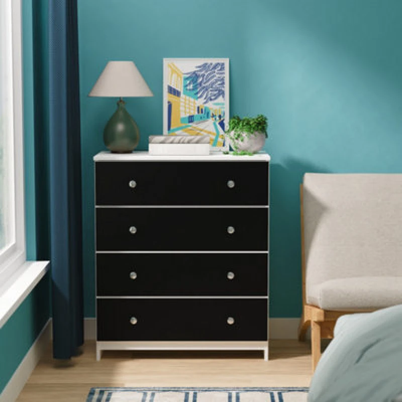 Image of Portland 4 Drawer Chest Of Drawers In Black & White Matt (Ready Assembled)
