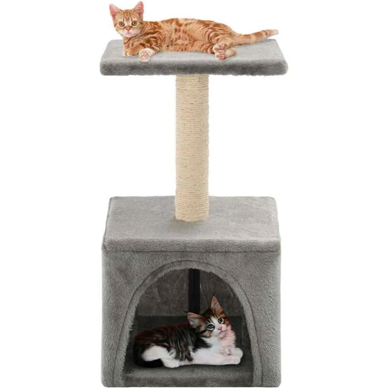 Image of vidaXL Cat Tree with Sisal Scratching Post 55cm Grey Kitten Playhouse Tower