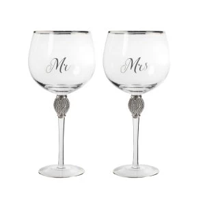 Image of Mr&Mrs Diamante Gin Glass Silver By Lesser & Pavey