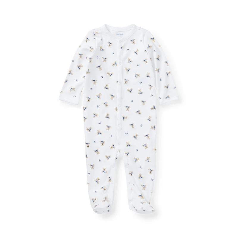 Image of Polo Ralph Lauren Kids All-Over Print Footed Sleepsuit White/Blue unisex Newborn
