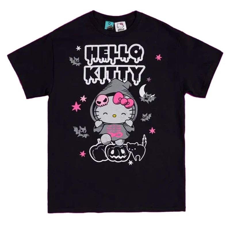 Image of Hello Kitty Mens Grim Reaper Halloween T-Shirt in Black Size: Large Black Male L
