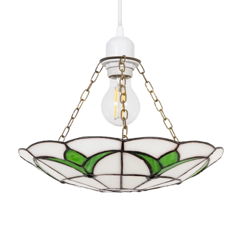 Image of Happy Homewares Traditional Stained Glass Tiffany Pendant Light Shade with Vibrant Leaves in Green Green Unisex