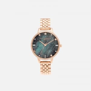 Image of Olivia Burton Womens Celestial Northern Lights Demi Dial Bracelet Watch - Rose Gold