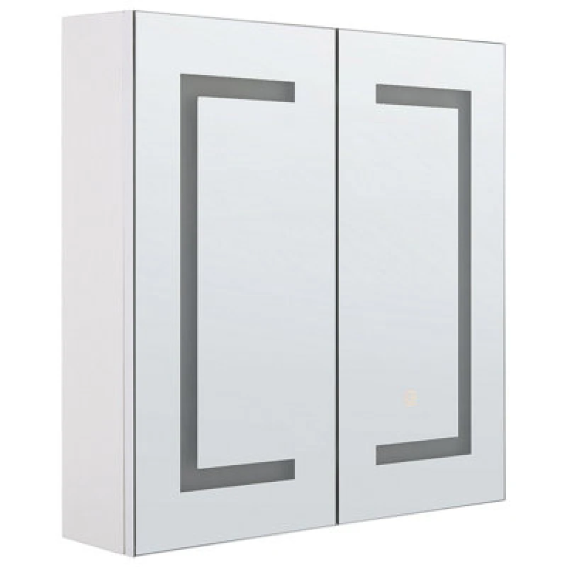 Image of Beliani Bathroom Wall Mounted Mirror Cabinet LED Mazarredo 60 Cm 60 Cm White