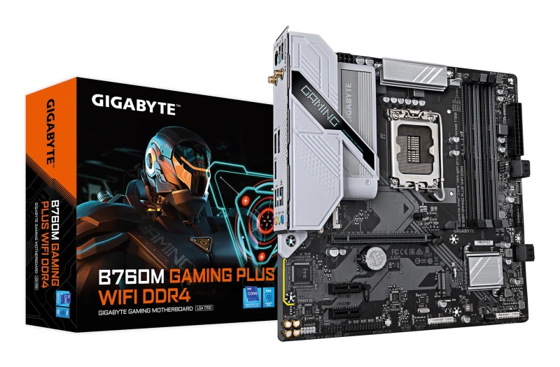 Image of Gigabyte Gigabyte B760M GAMING PLUS WIFI DDR4 Motherboard - Supports 14th Gen. Intel Core CPUs, 4+1+1 phases VRM, up to 5333MHz DDR4 (OC), 2xPCIe 4.0