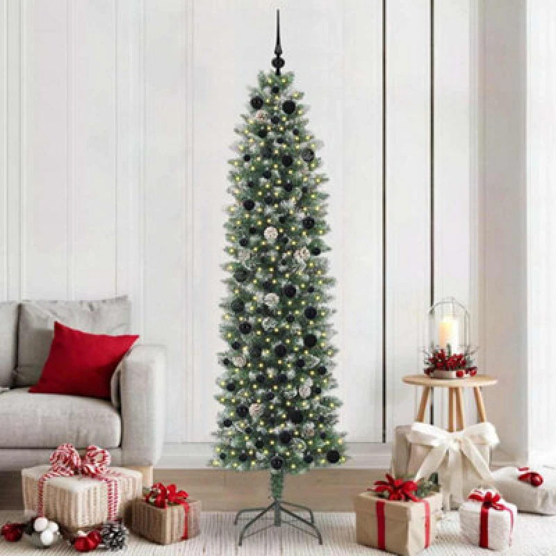 Image of Vidaxl Artificial Slim Christmas Tree Green And White 210 Cm