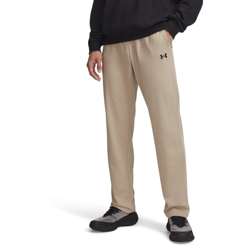 Image of Under Armour Mens Rival LW Pant Open Hem Fleece Joggers Khaki/Black male S