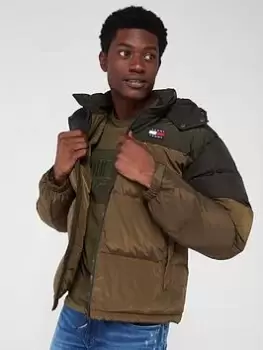 Image of Tommy Jeans Alaska Colourblock Padded Jacket - Khaki , Green, Size S, Men