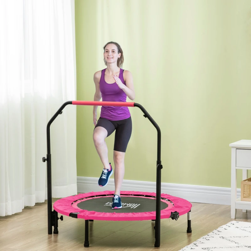 Image of HOMCOM HOMCOM 40" Foldable Mini Trampoline Fitness Trampoline w/ Foam Handle in Pink Pink One Size Unisex 5061025112906
