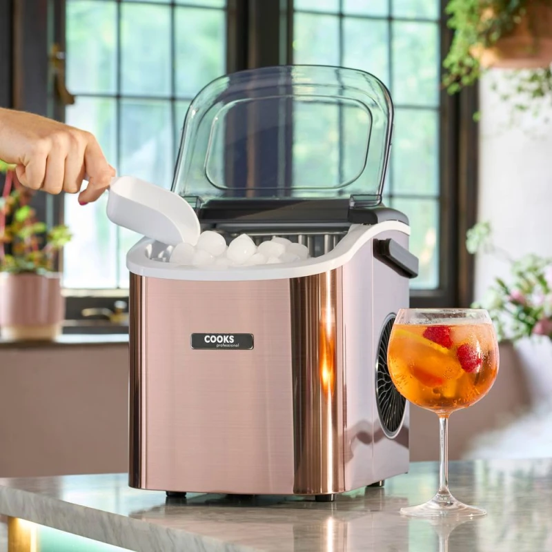 Image of Cooks Professional Ice Maker Machine with Scoop & 1.3L Tank - Makes 12KG Per Day in Copper Copper Unisex