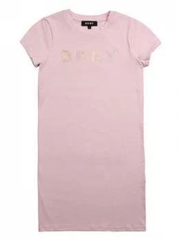 Image of DKNY Girls Short Sleeve Logo T-Shirt Dress - Pink, Size 14 Years, Women