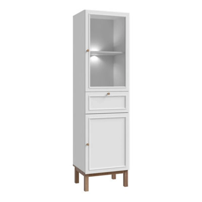 Image of Furniture To Go Wensley Display Cabinet With 1 Door 1 Drawer And 1 Glass Door In Light Grey And Oak Inc LED Lighting