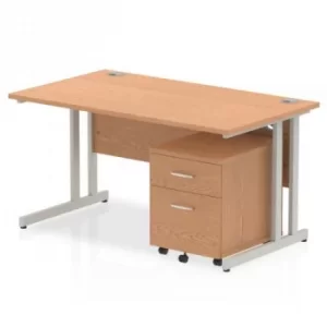 Image of Impulse 1400 Straight Cantilever Workstation 500 Two drawer mobile Pedestal Bundle Oak