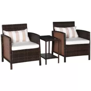 Image of Outsunny 3pc Outdoor Rattan Bistro Set w/ Cushioned Chairs & Table - Brown
