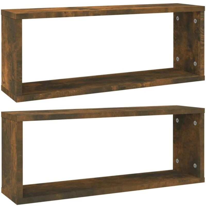 Image of Vidaxl Wall Cube Shelves 2 Pcs Smoked Oak 60X15X23cm Engineered Wood, Brown 815924