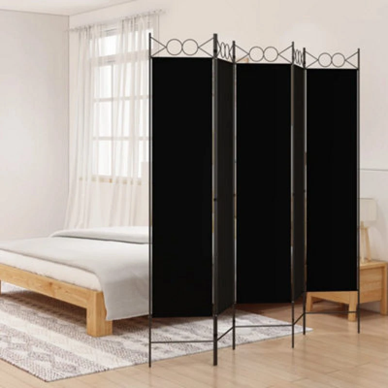 Image of Vidaxl 5-panel Room Divider Black 200X200 Cm Fabric, Black 350157