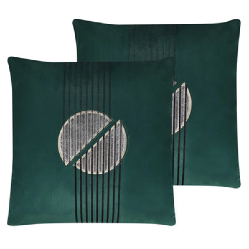 Image of Beliani Set Of 2 Decorative Cushions Ceropegia Velvet 45 X 45cm Emerald Green Geometric Pattern