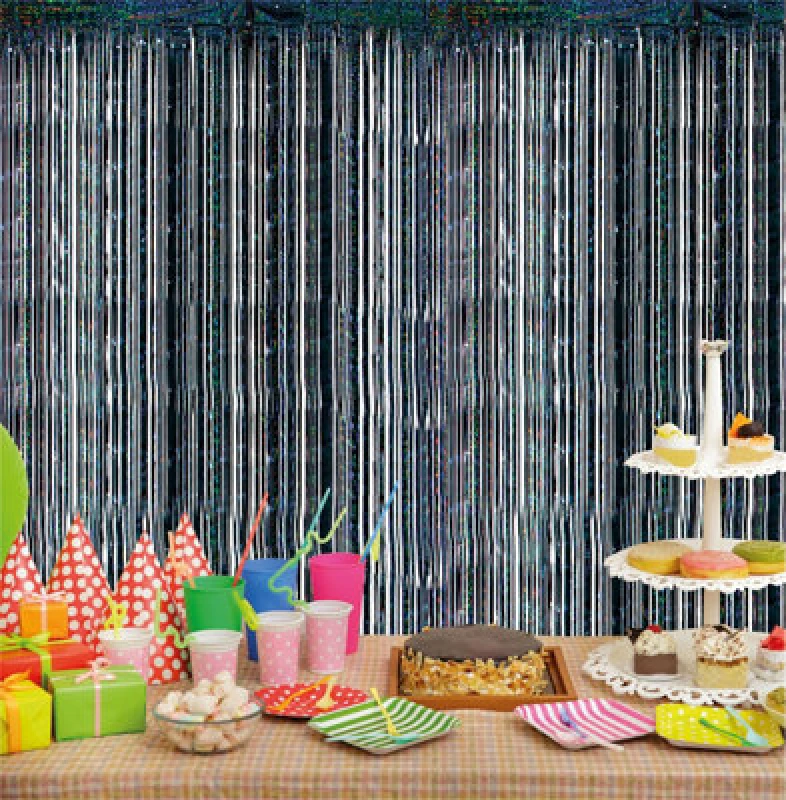 Image of CHEETAHL Black Foil Fringe Shimmer Tinsel Curtain Party Event Backdrop 1m Wide x 3m Drop ELV-353070