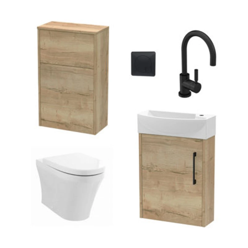 Image of Balterley Left Wall Hung Vanity Unit WC Cistern Toilet Tap Oak Black 440mm Grey