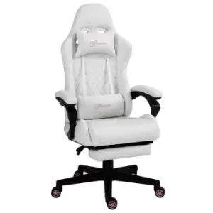 Image of Vinsetto Racing Gaming Chair with Swivel Wheel, Footrest, PU Leather Recliner Gamer Desk for Home Office, White