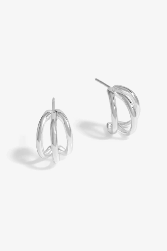 Image of Simply Silver Sterling Silver 925 Polished Triple Row Hoop Earrings Silver female
