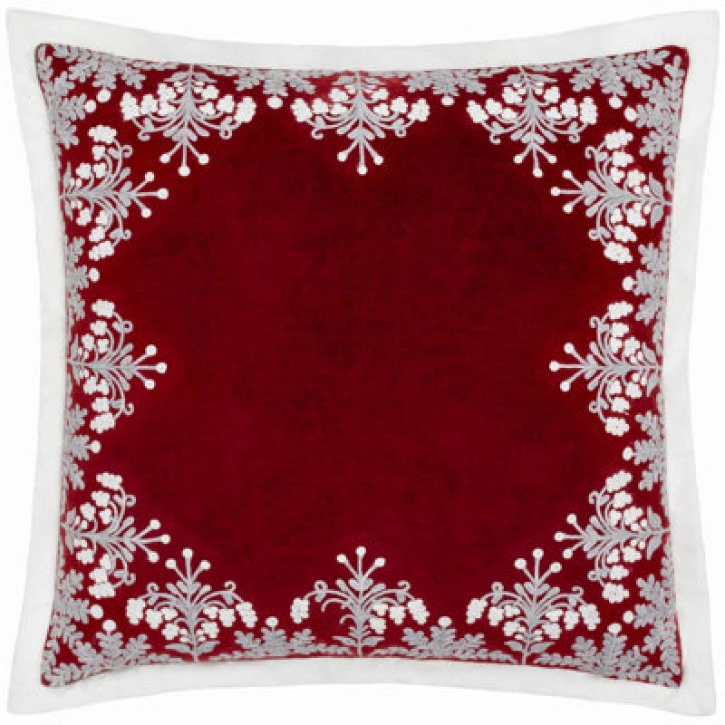 Image of Paoletti Paoletti Winter Bloom Embroidered Polyester Filled Cushion Size: 50cm x 50cm Red 50cm x 50cm Unisex 5025532865014