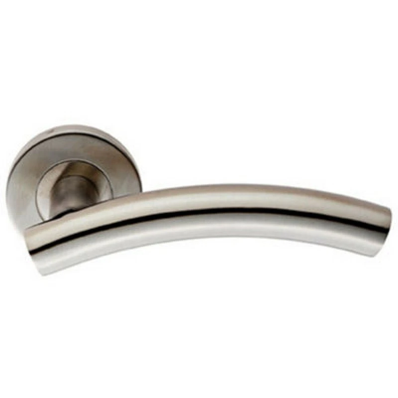 Image of Loops PAIR Arched Round Bar Handle on Round Rose Concealed Fix Satin Steel Metallics