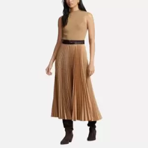 Image of Polo Ralph Lauren Wool-Knit and Satin Midi Dress - XL