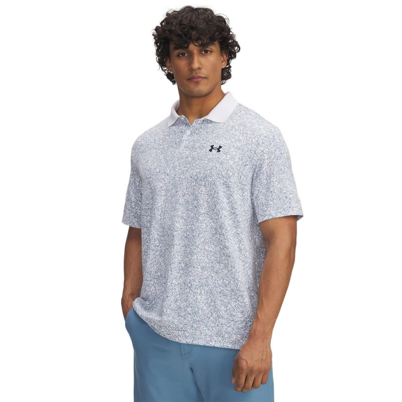 Image of Under Armour Mens Printed Short-Sleeve Performance Polo Shirt White male S