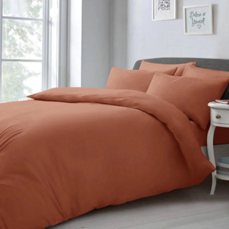 Image of Velosso Chic Microfibre Duvet Cover & Pillowcase Set with Button Closure in Orange Size: Double Orange Unisex Double